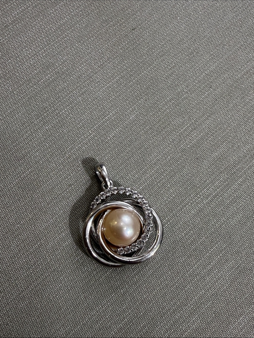 Classic Pearl and Silver Halo Pendant - pink-ish colored pearl